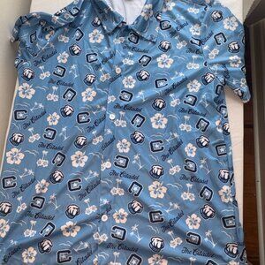 Men's The Citadel Bulldogs Hawaiian Button Down Shirt XL Blue White